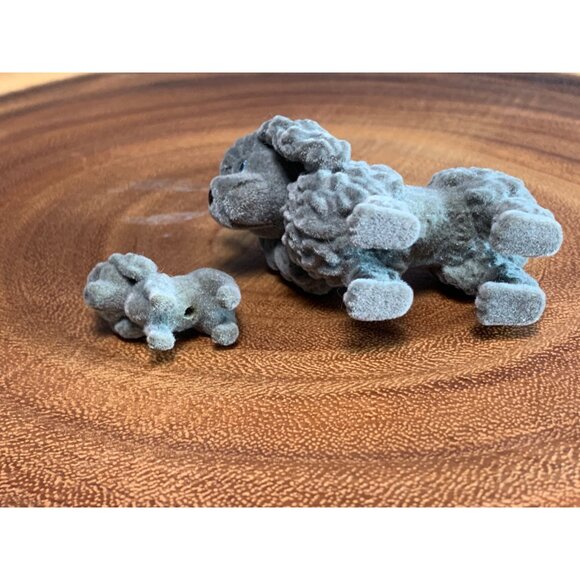 Vintage Flocked Poodle Dog Figurine Set - Gray - 2" & 1" - Picture 4 of 7